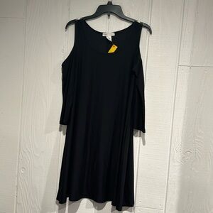 Planet Gold Cold Shoulder Black Midi Dress